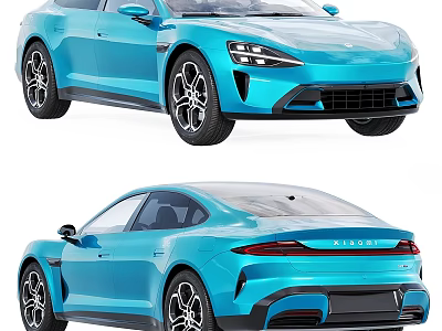 Blue Electric Car With Modern Design Front And Rear View Sleek Exterior 3d model