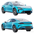 Blue Electric Car With Modern Design Front And Rear View Sleek Exterior