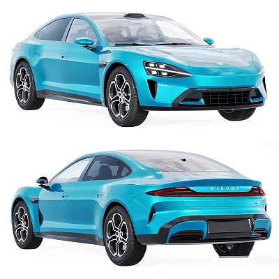 Blue Electric Car With Modern Design Front And Rear View Sleek Exterior 3d model