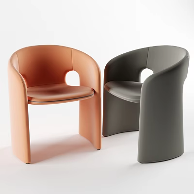 Pair Of Modern Orange And Gray Leather Upholstered Leisure Chairs With Curved Backrest Hollow Detail 3d model
