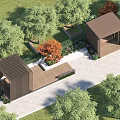 Modern Outdoor Pergola Design With Wooden Frame Green Trees And Lawn Benches