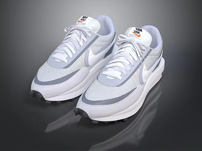 White And Gray Nike Mesh Upper Sports Shoes With Modern Design And White Sole 3d model