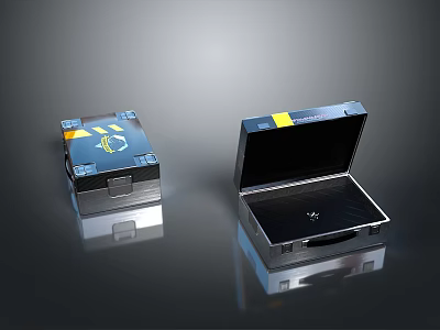 Practical Metal Storage Boxes With Decorative Emblems Open And Closed Reflective Base 3d model