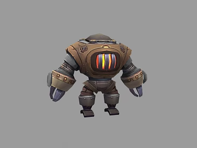 Detailed Stylized Robot Game and Movie Character With Mechanical Armor and Colorful Chest 3d model