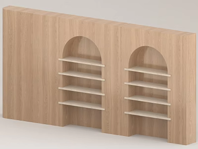 Modern Light Wood Bookcase With Two Arched Sections And Multiple Open Shelves 3d model