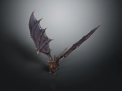 Mythical Dark Dragon Statue With Spread Leathery Wings And Intricate Scaled Details 3d model