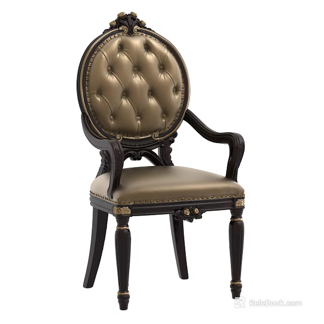 Classic Style Armchair With Round Tufted Back Wooden Armrests And Brass Accents 3d model 