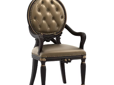 Classic Style Armchair With Round Tufted Back Wooden Armrests And Brass Accents 3d model
