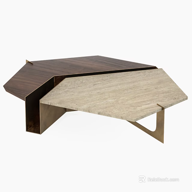 Modern Side Table With Wood And Stone Top And Metal Frame Design 3d model 