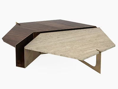 Modern Side Table With Wood And Stone Top And Metal Frame Design 3d model