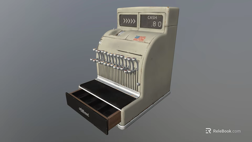 Vintage Commercial Cash Register With Open Drawer Digital Display And Keypad Features 3d model 