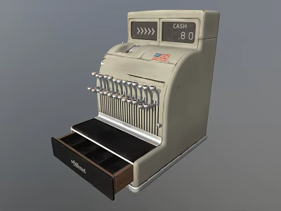 Vintage Commercial Cash Register With Open Drawer Digital Display And Keypad Features 3d model