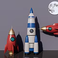 Colorful Rocket Shaped Decorative Ornament Set With Moon Accent And Red Blue White Designs