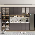 Modern Wine Cabinet with Glass Doors and Wine Bottles Display in Contemporary Kitchen Interior