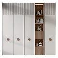 Modern Wardrobe With White Doors Round Wooden Knobs Open Shelves Books Decorative Toys And Vase