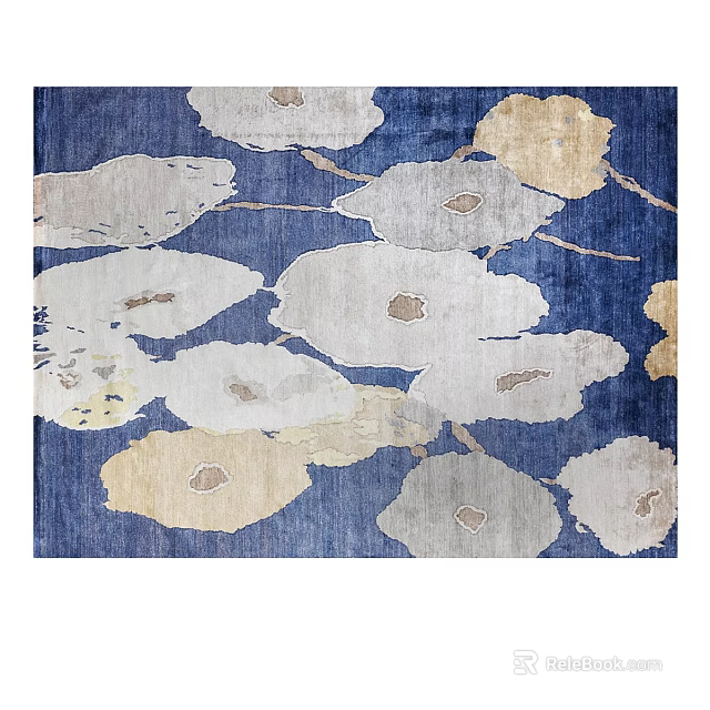 Blue Square Rug With Floral Patterns In Light Gray And Beige 3d model