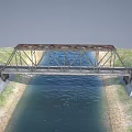 Steel Railway Bridge Structure Spanning Water With Concrete Piers And Rail Tracks