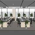 Modern Public Office Space With Open Layout Multiple Workstations Green Plants And Large Windows