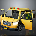 Yellow Ambulance With Open Doors Red And Blue Emergency Lights And Checkered Pattern 3d model