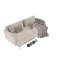 Stylish Modern Velvet Double Seater Sofa With Decorative Pillows And Soft Tassel Throw Blanket