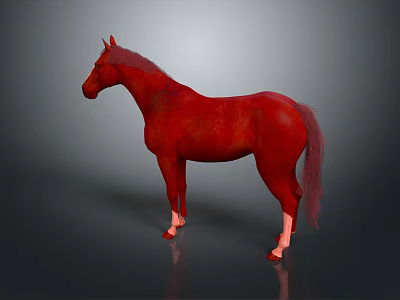 Red Horse Animal Painting in Standing Pose with Gray Gradient Background 3d model