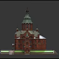 Intricate Religious Church Model With Red Architecture Green Dome Spires Golden Details And Green Lawns