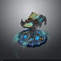 Intricate Fantasy Scene Component Featuring Blue Glowing Orbs Golden Accents And Grass Like Structures