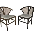 Modern Leisure Chairs With Rattan Backrest White Cushion Wooden Legs And Brown Black Finish