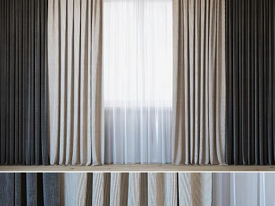 Modern Linen Window Curtains With Dark And Light Colors And Sheer Panels 3d model