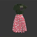 Black Short Sleeve T Shirt And Pink Polka Dot Pleated Skirt Outfit