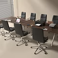 Modern Wooden Conference Table in Meeting Room with Black Office Chairs Notebooks and Documents