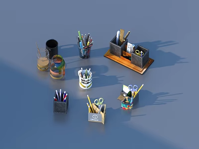 Stylish Desk Stationery Organizers With Pens Scissors And Storage Holders 3d model