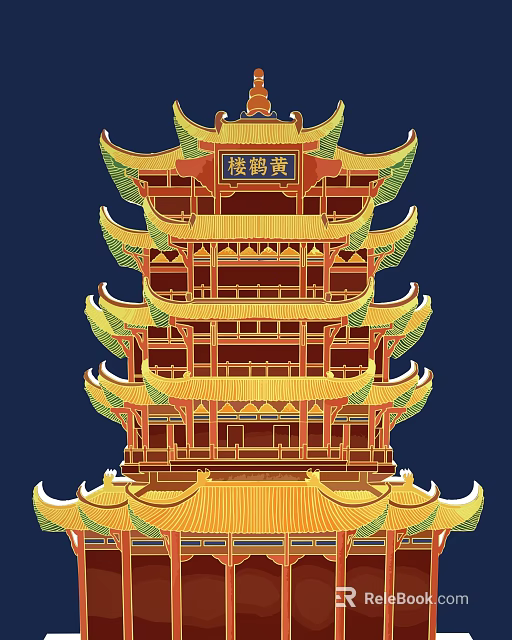 Ancient Architecture Yellow Crane Tower Traditional Chinese Multi Layered Structure With Ornate Eaves 3d model 