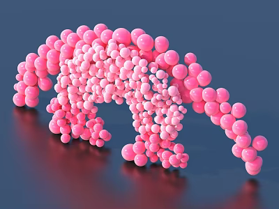 Pink Spheres Forming Armadillo Like Structure On Dark Background With Reflection 3d model