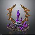 Ornate Fantasy Decorative Pedestal With Golden Ring Purple Crystals And Blue Accents