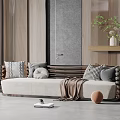 Modern Sectional Sofa with Plush Pillows Cozy Throw Blanket and Wooden Accents