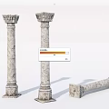Three Classic Stone Roman Columns With Carved Capitals Standing And Lying 3d model