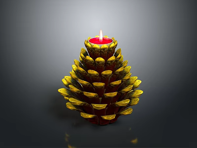 Pinecone Shaped Lit Candle With Yellow Petals And Red Wax 3d model