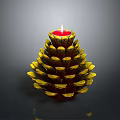 Pinecone Shaped Lit Candle With Yellow Petals And Red Wax