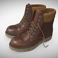 Brown Leather Work Boots with Laces Metal Eyelets Thick Sole and Collar Lining