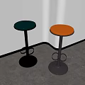 Modern Green and Orange Bar Stools With Round Seat Metal Base and Footrest