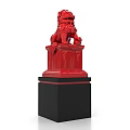 Decorative Red Lion Sculpture with Detailed Carving and Black Base Stand