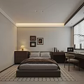 Modern Bedroom Interior With Bed Nightstands Table Lamps Wall Art Window Curtains And Rug