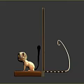 Small Cat Doll On Wooden Platform With Glass Partition And Metal Railing