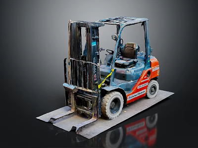Orange And Blue Industrial Forklift With Front Loader And Metal Forks 3d model