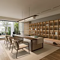Traditional Japanese Tea Room Interior With Wooden Table Chairs Bookshelves And Natural Light