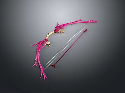 Detailed Pink Decorative Bow With Golden Accents And Floral Pattern Design 3d model