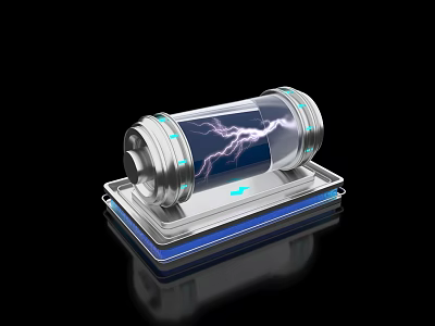 Smart Machine Featuring Transparent Cylindrical Container With Lightning Inside Blue High Tech Platform 3d model