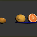 Fresh Oranges Including Whole Fruit And Slices On Blue Plate With Gray Background