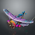 Futuristic Cosmic Aerospace Spaceship Model With Colorful Mechanical Wings And Blue Purple Accents